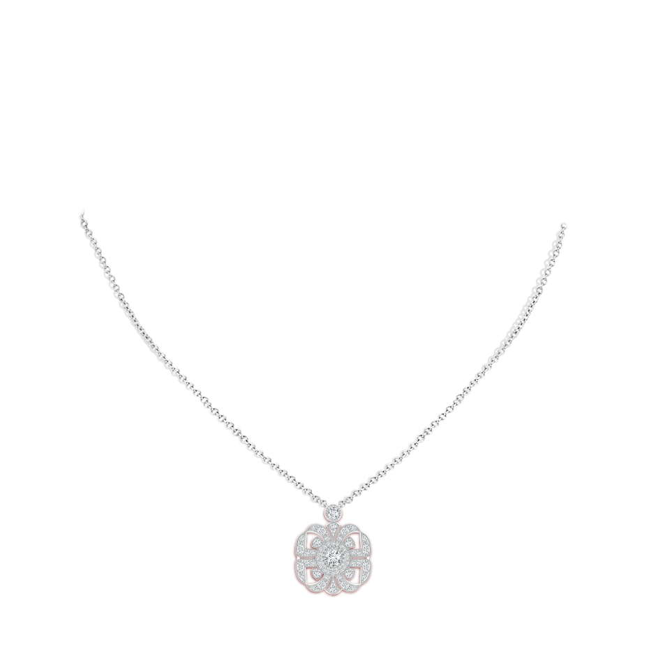 3.8mm GVS2 Art Deco Inspired Diamond Fashion Pendant with Milgrain in White Gold body-neck