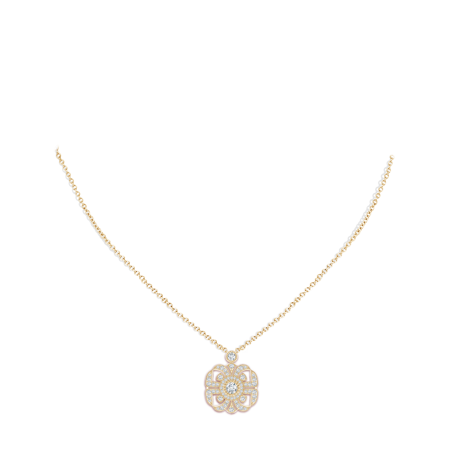 3.8mm GVS2 Art Deco Inspired Diamond Fashion Pendant with Milgrain in Yellow Gold body-neck