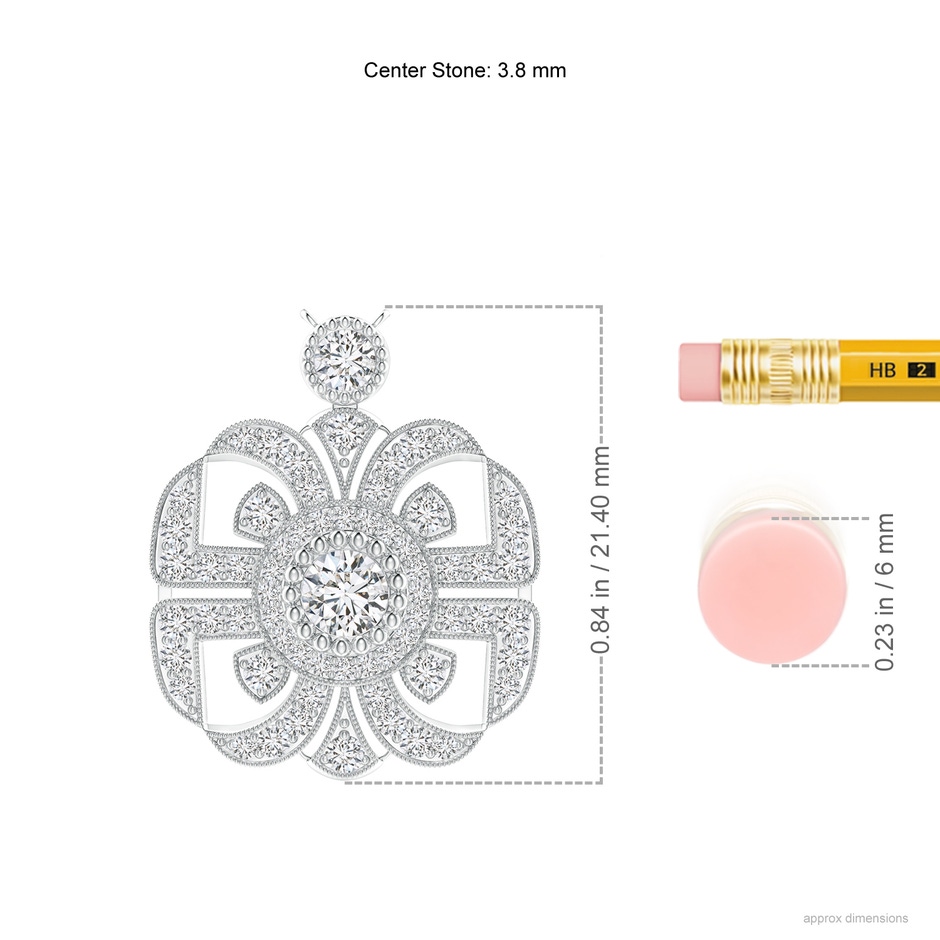 3.8mm HSI2 Art Deco Inspired Diamond Fashion Pendant with Milgrain in White Gold ruler