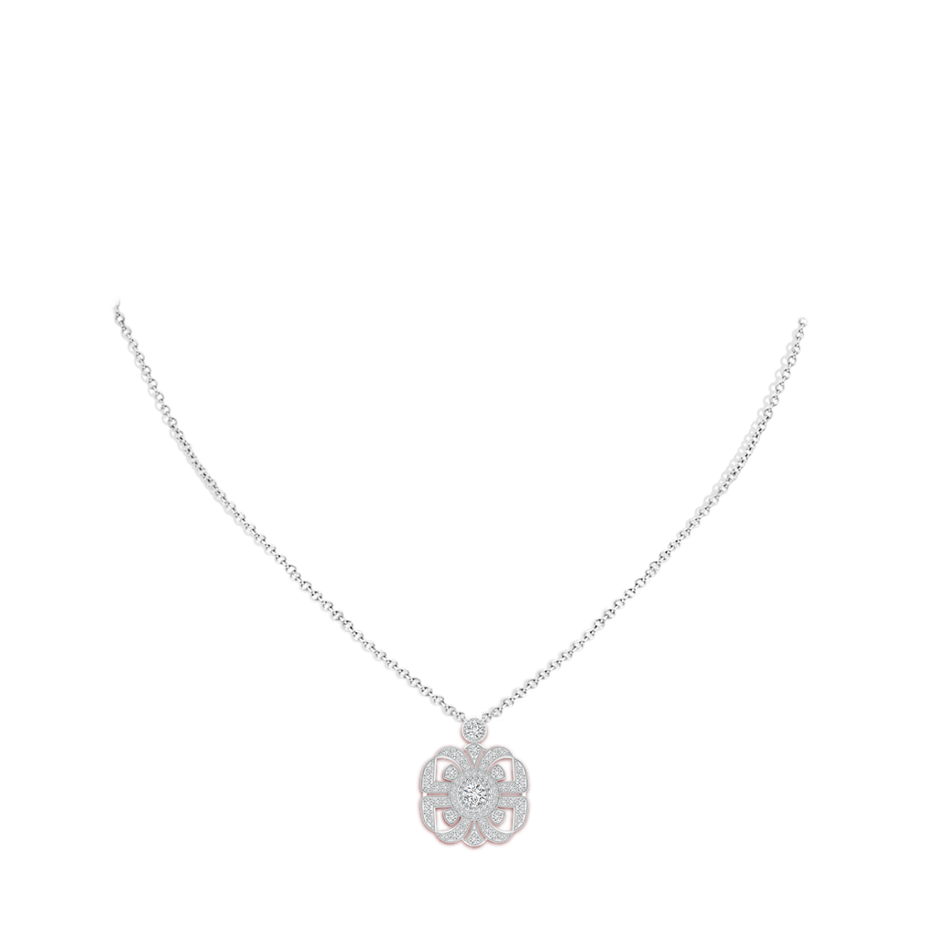 3.8mm HSI2 Art Deco Inspired Diamond Fashion Pendant with Milgrain in White Gold Body-Neck