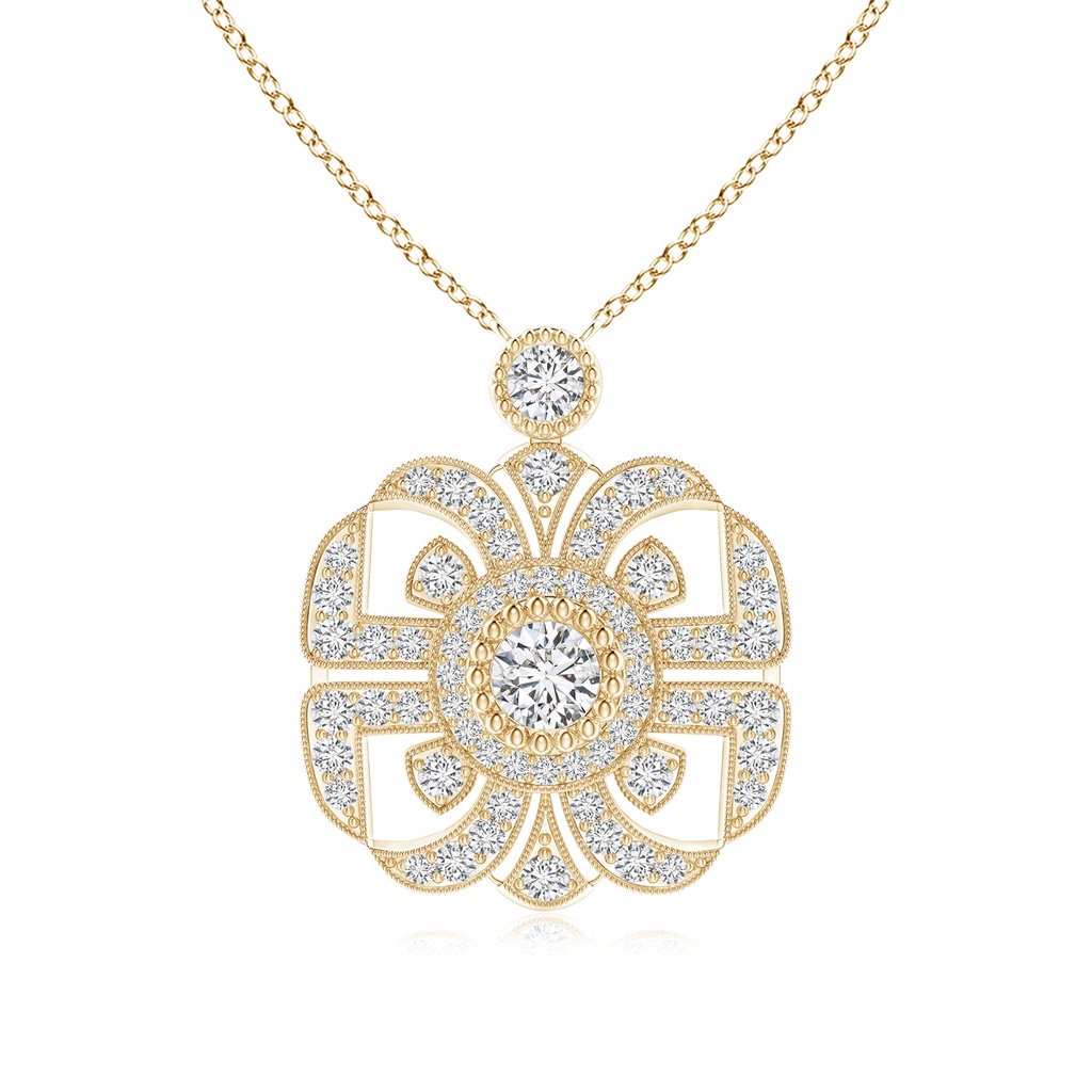 3.8mm HSI2 Art Deco Inspired Diamond Fashion Pendant with Milgrain in Yellow Gold 