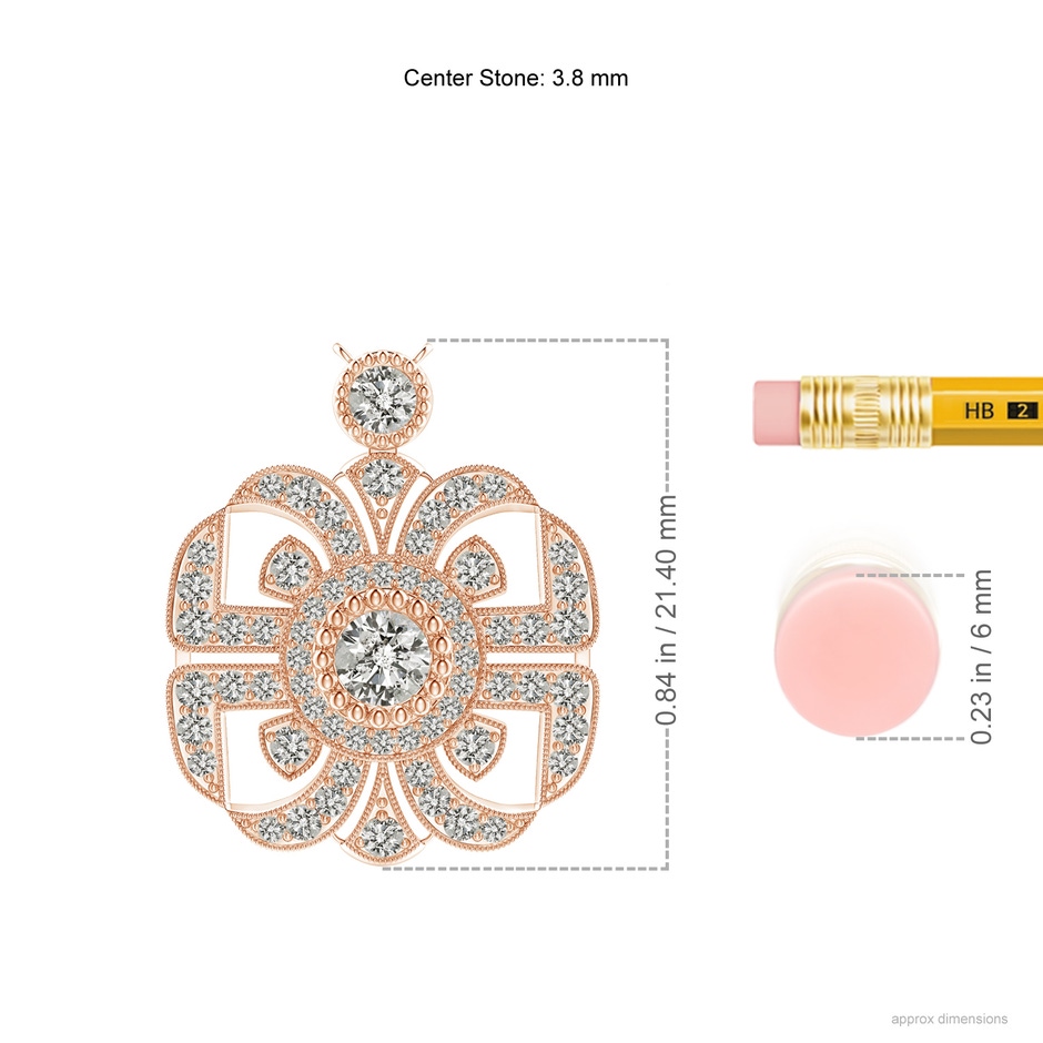 3.8mm KI3 Art Deco Inspired Diamond Fashion Pendant with Milgrain in Rose Gold ruler