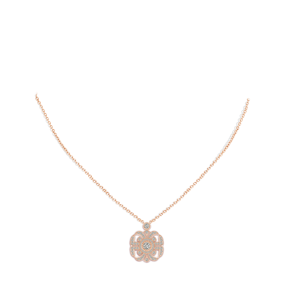 3.8mm KI3 Art Deco Inspired Diamond Fashion Pendant with Milgrain in Rose Gold body-neck