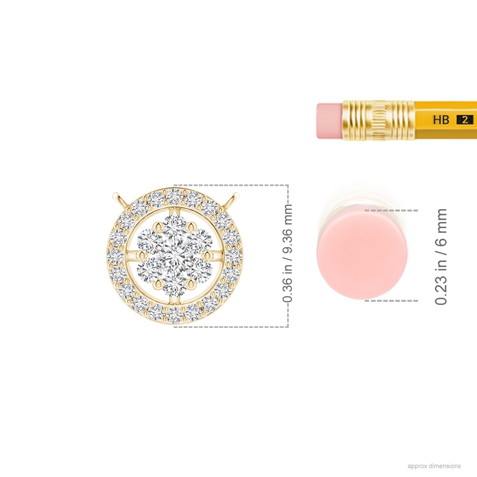 2.2mm HSI2 Pressure-Set Diamond Clustre Halo Pendant in Yellow Gold ruler