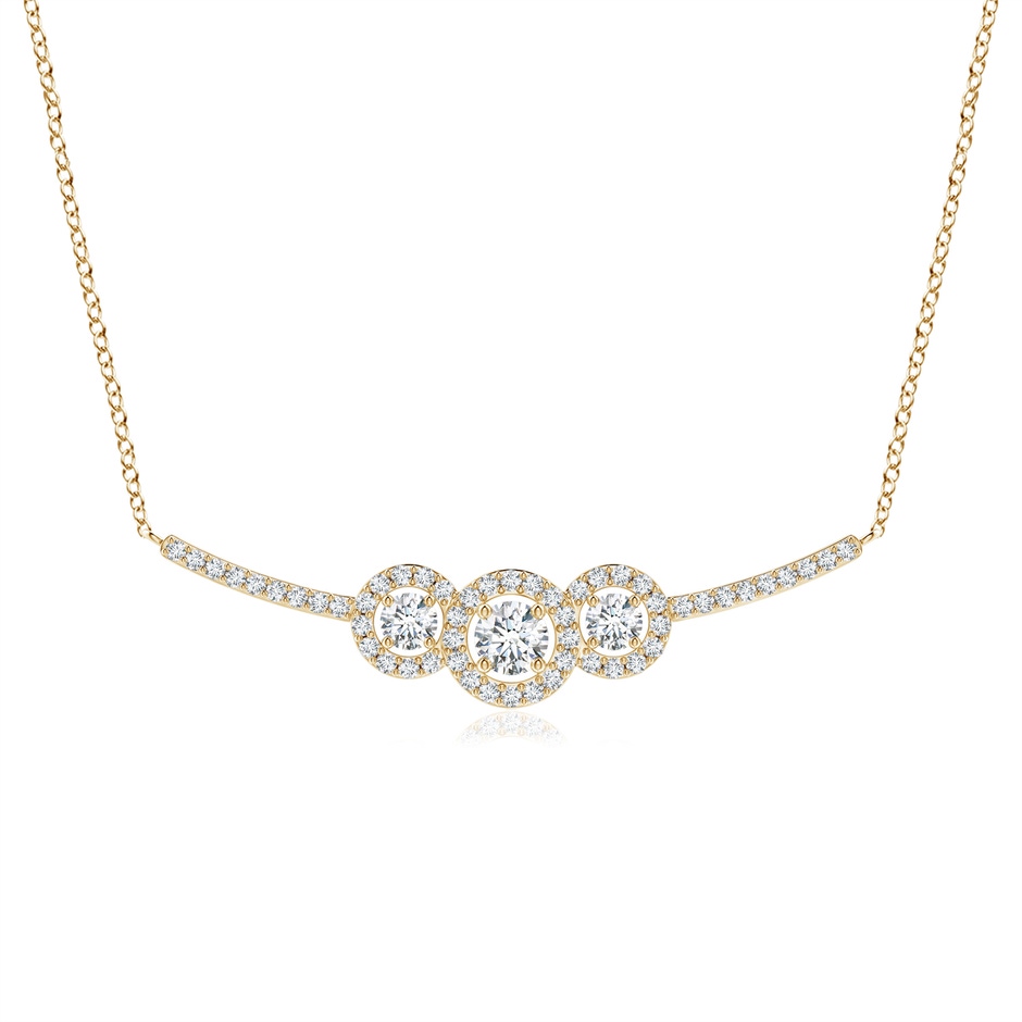 3.6mm GVS2 Three Stone Diamond Halo Curved Bar Pendant in Yellow Gold 