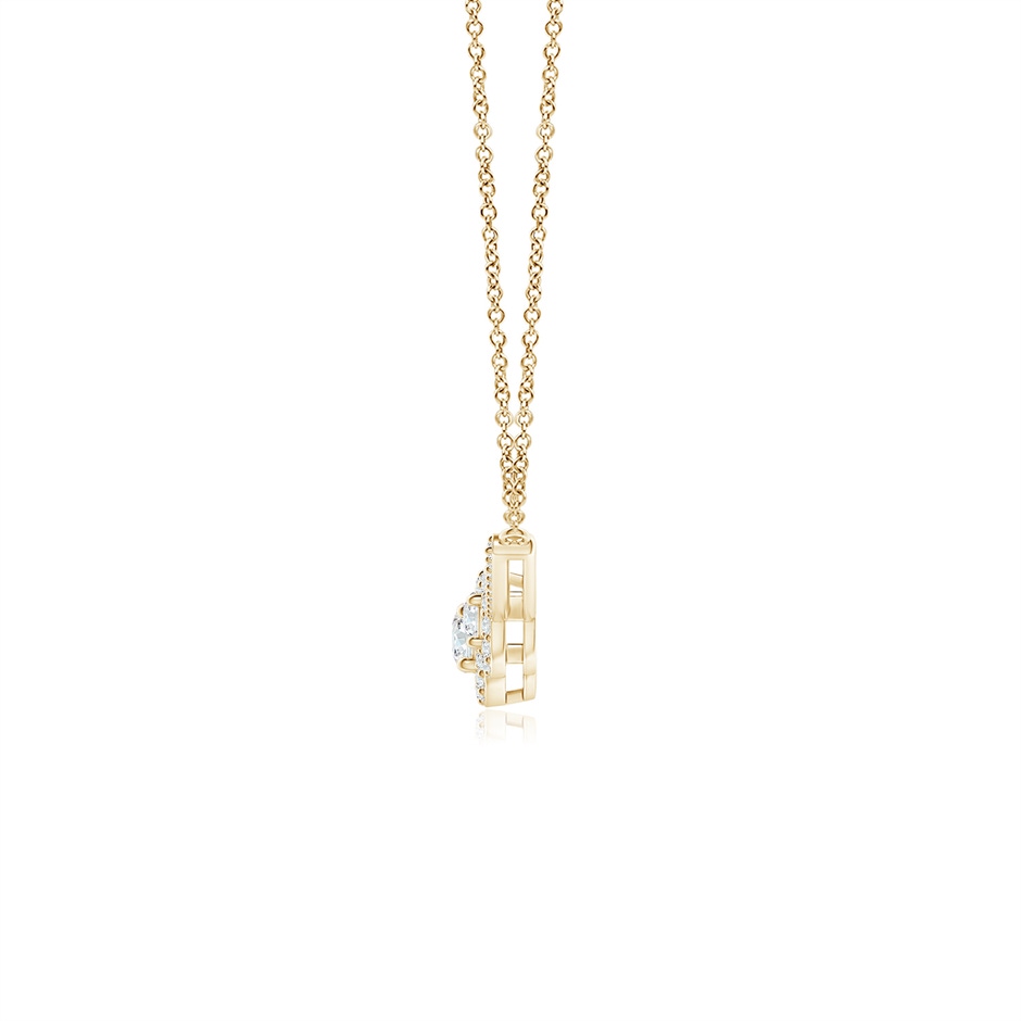 3.6mm GVS2 Three Stone Diamond Halo Curved Bar Pendant in Yellow Gold side 1