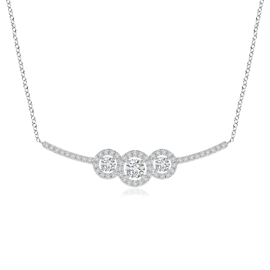 3.6mm HSI2 Three Stone Diamond Halo Curved Bar Pendant in White Gold 