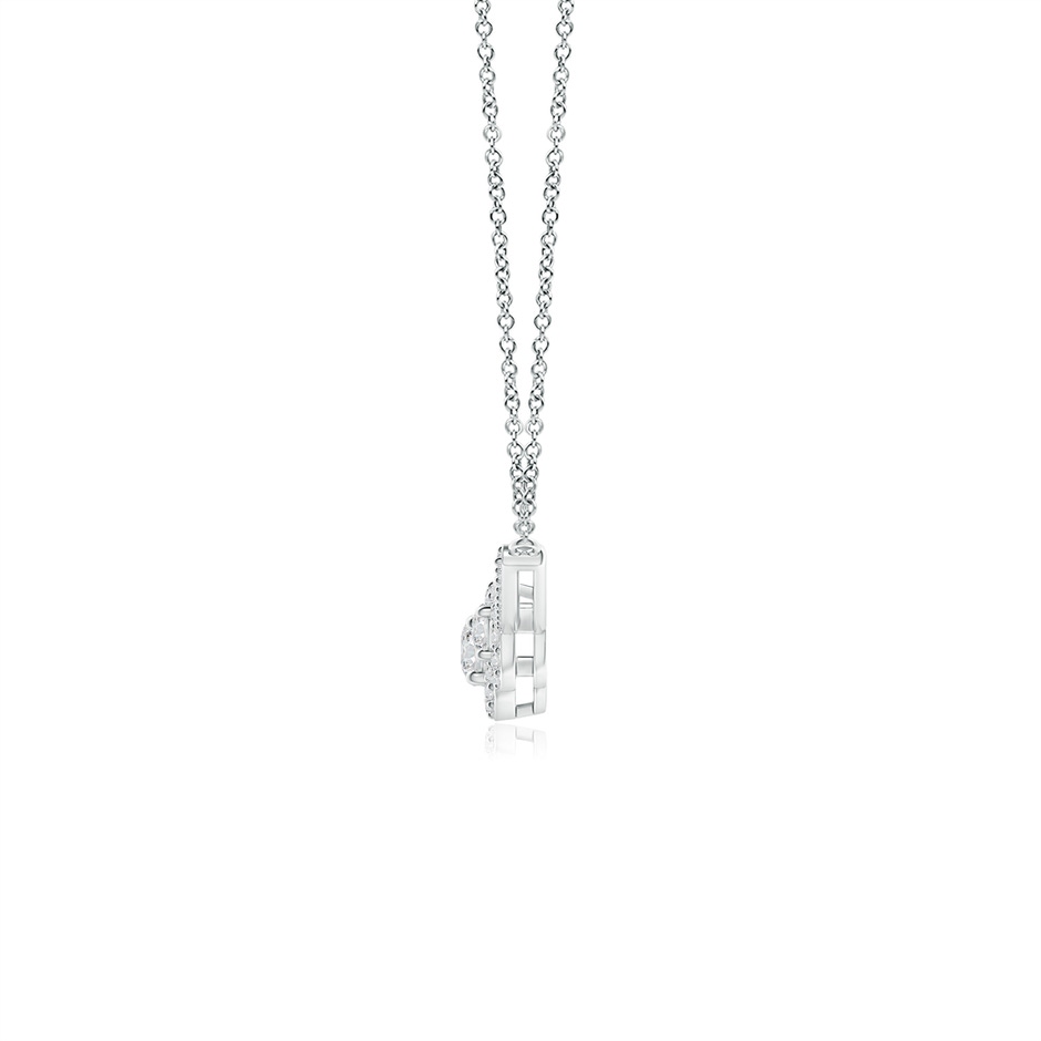 3.6mm HSI2 Three Stone Diamond Halo Curved Bar Pendant in White Gold side 1