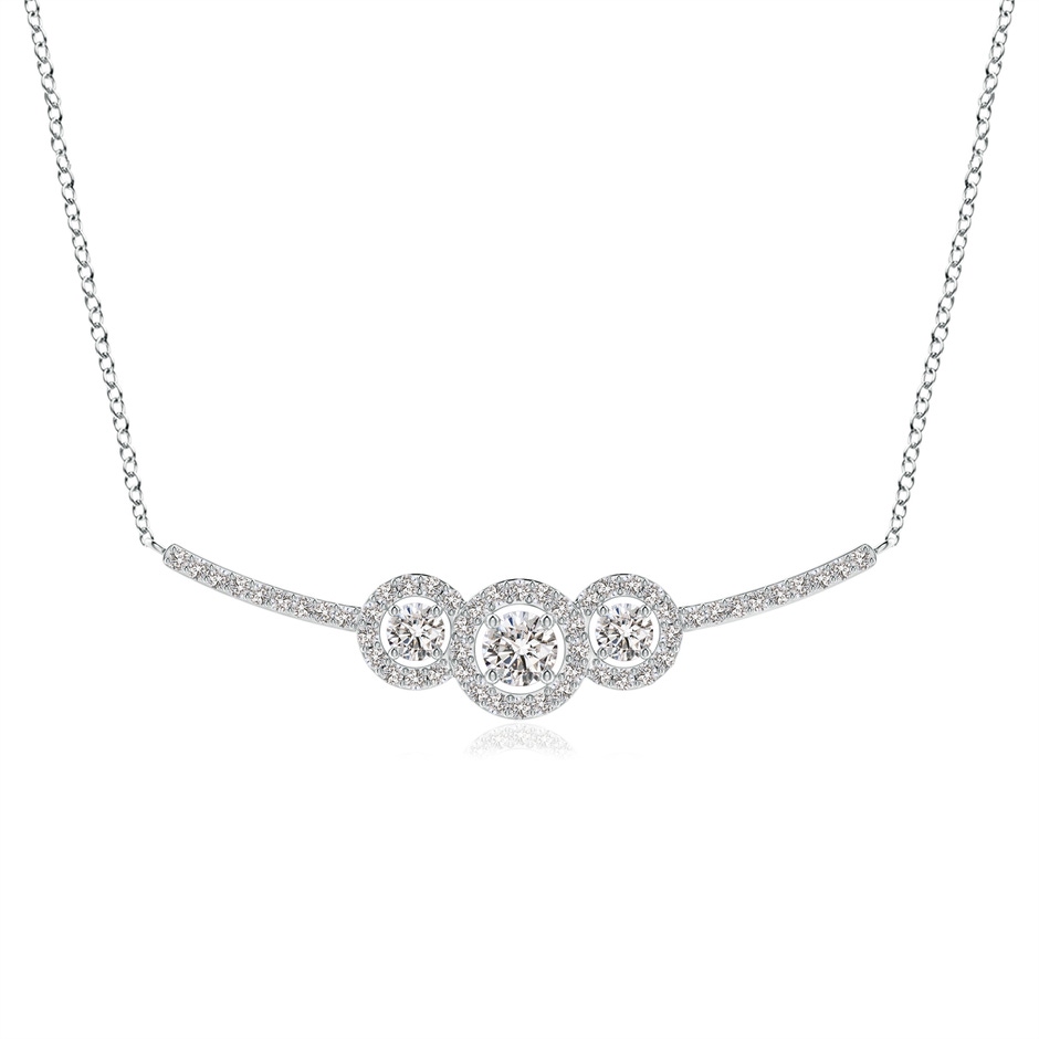 3.6mm IJI1I2 Three Stone Diamond Halo Curved Bar Pendant in White Gold 