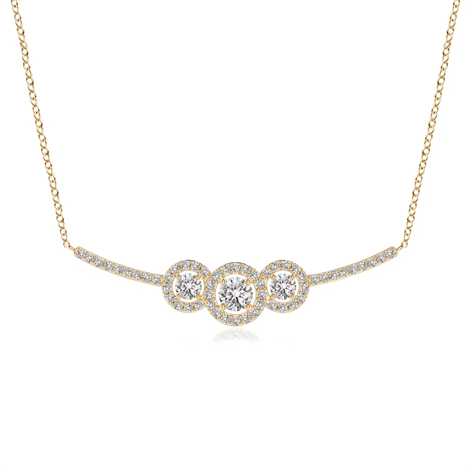 3.6mm IJI1I2 Three Stone Diamond Halo Curved Bar Pendant in Yellow Gold 