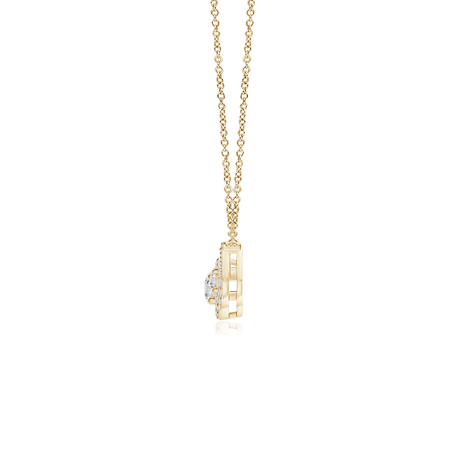 3.6mm IJI1I2 Three Stone Diamond Halo Curved Bar Pendant in Yellow Gold side 1