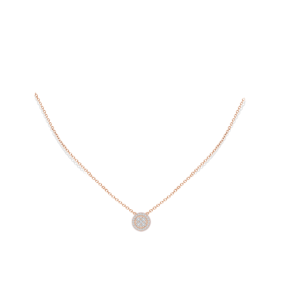 2.2mm HSI2 Diamond Clustre Halo Pendant in Rose Gold body-neck