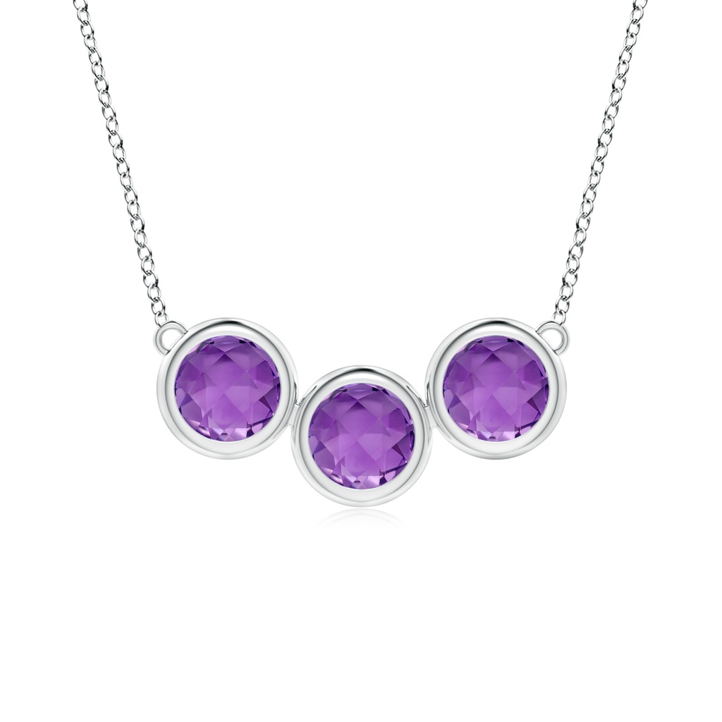 6mm AA Bezel-Set Round Amethyst Three Stone Necklace in S999 Silver