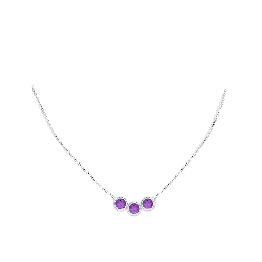 6mm AA Bezel-Set Round Amethyst Three Stone Necklace in S999 Silver Body-Neck