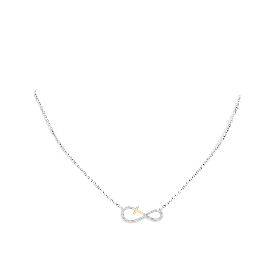 1.1mm GVS2 Diamond Horizontal Infinity Cross Pendant in Two Tone Gold in White Gold Yellow Gold body-neck