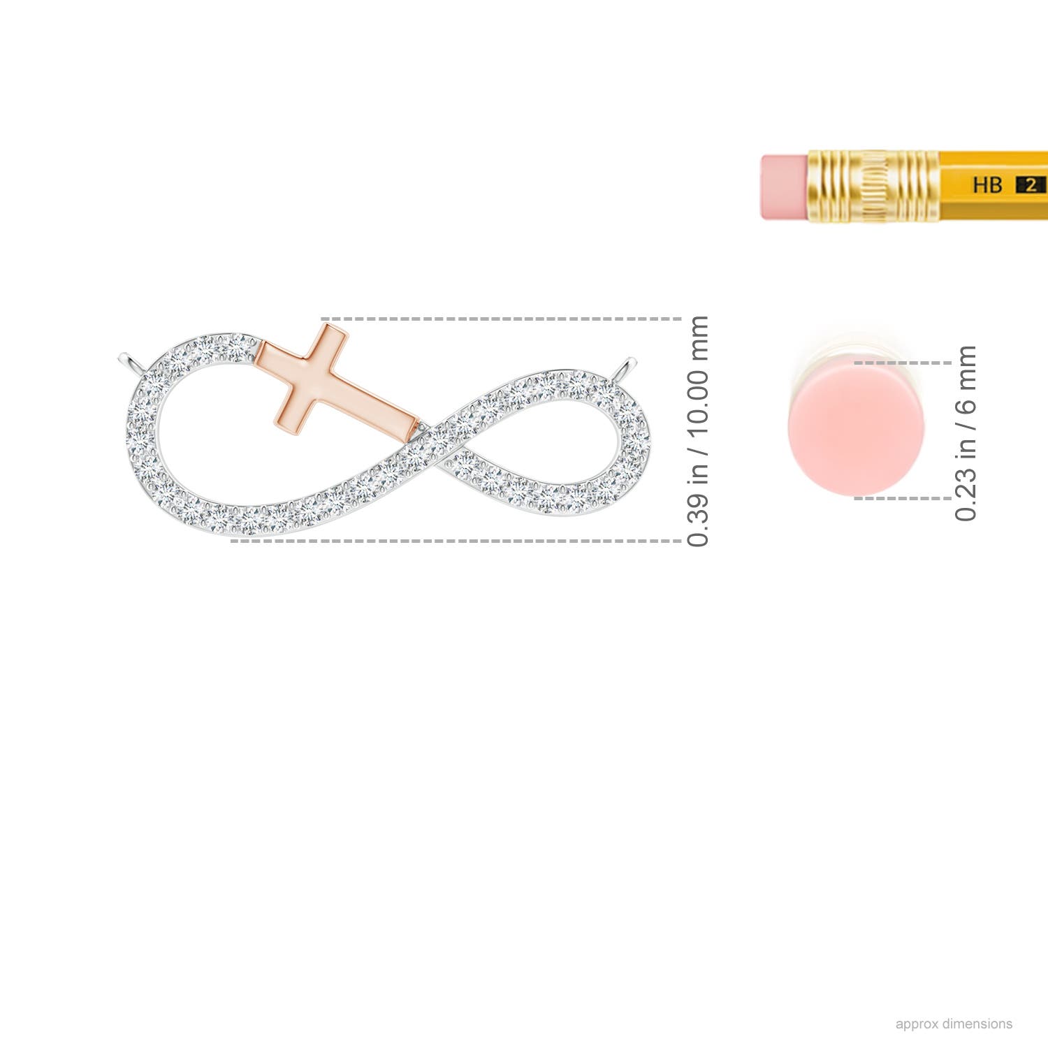 1.2mm GVS2 Diamond Horizontal Infinity Cross Pendant in Two Tone Gold in White Gold Rose Gold - ruler