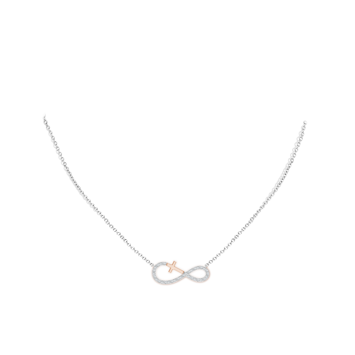 1.2mm GVS2 Diamond Horizontal Infinity Cross Pendant in Two Tone Gold in White Gold Rose Gold - body_neck
