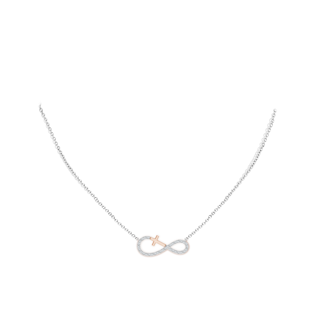 1.2mm GVS2 Diamond Horizontal Infinity Cross Pendant in Two Tone Gold in White Gold Rose Gold - body_neck