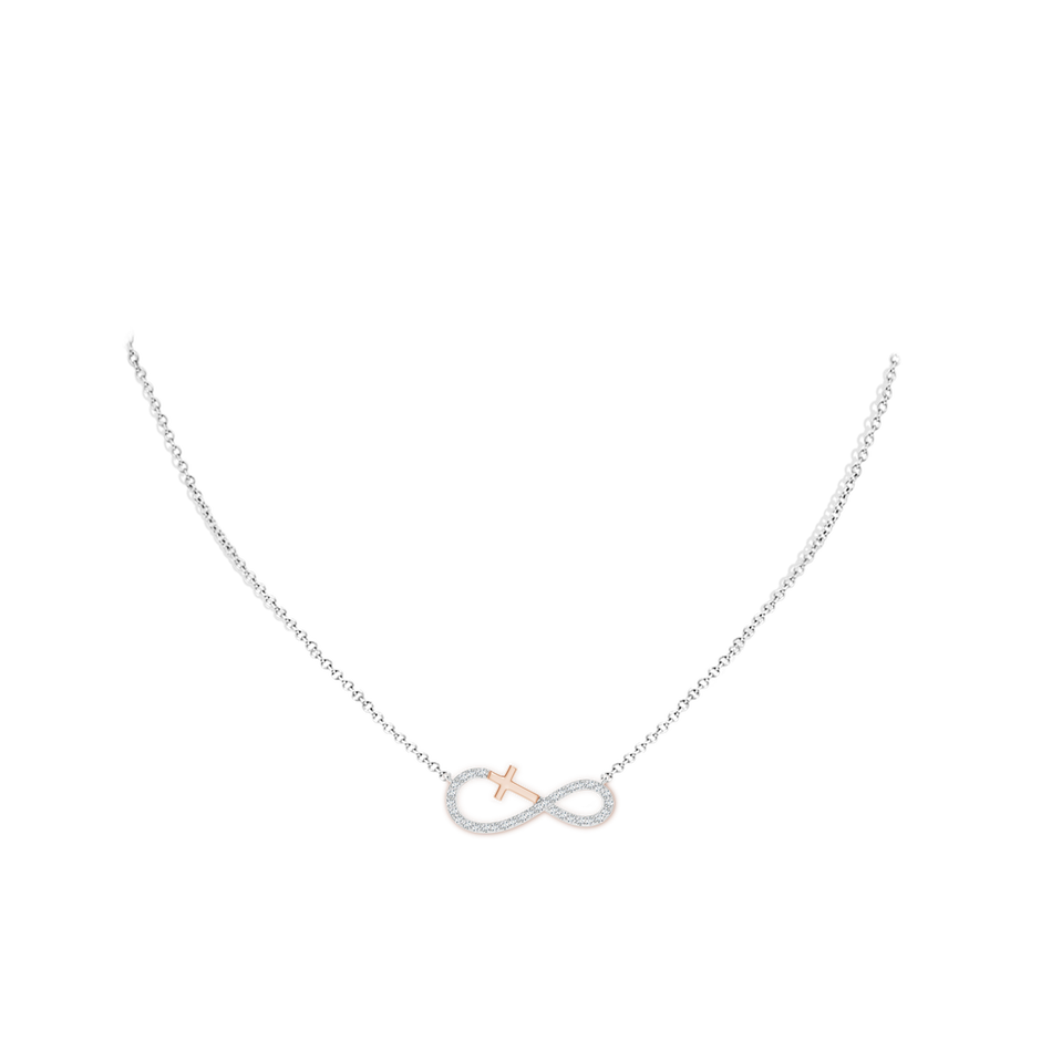 1.2mm GVS2 Diamond Horizontal Infinity Cross Pendant in Two Tone Gold in White Gold Rose Gold body-neck