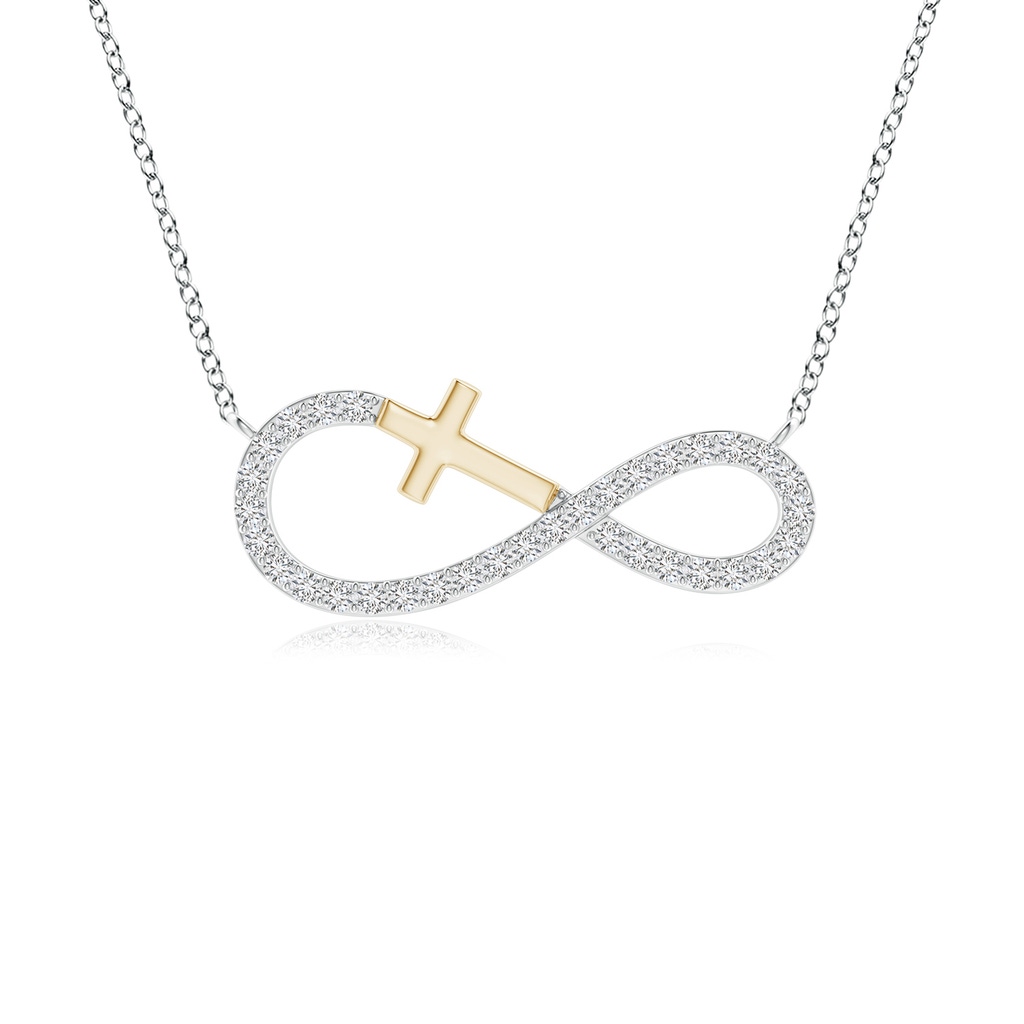 1.2mm HSI2 Diamond Horizontal Infinity Cross Pendant in Two Tone Gold in White Gold Yellow Gold