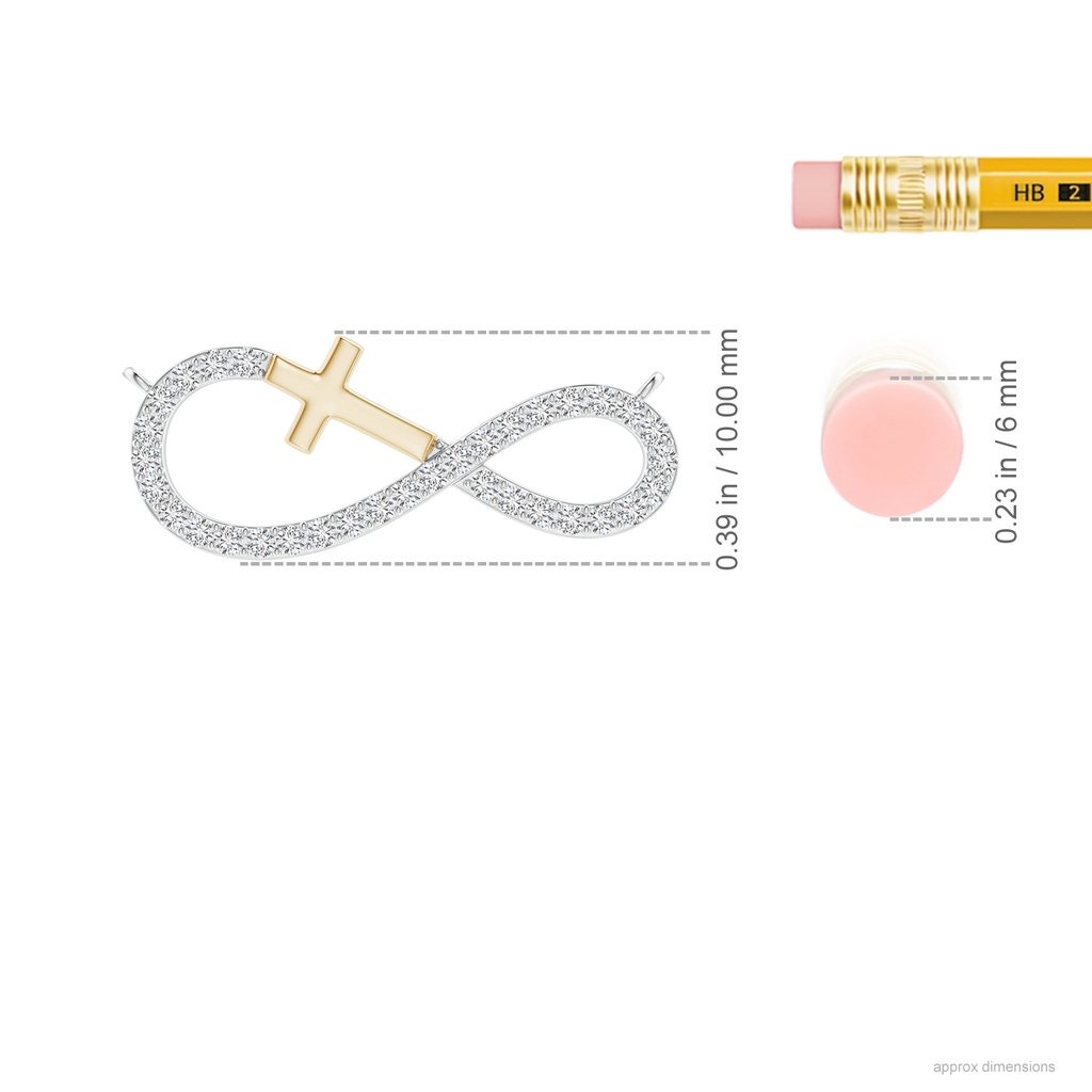 1.2mm HSI2 Diamond Horizontal Infinity Cross Pendant in Two Tone Gold in White Gold Yellow Gold Ruler