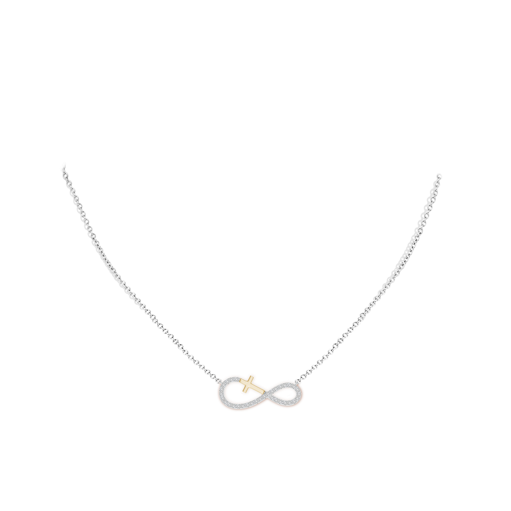 1.2mm HSI2 Diamond Horizontal Infinity Cross Pendant in Two Tone Gold in White Gold Yellow Gold Body-Neck
