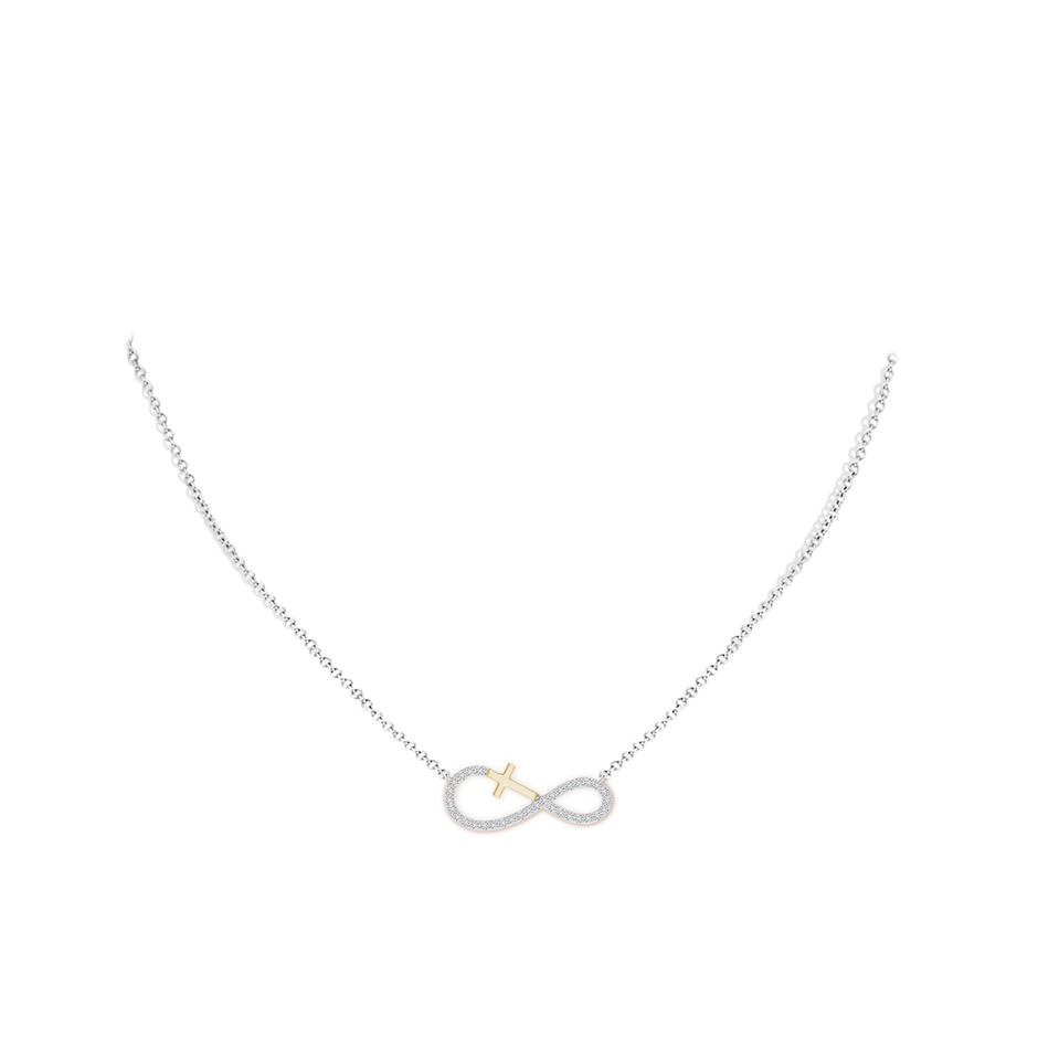 1.2mm HSI2 Diamond Horizontal Infinity Cross Pendant in Two Tone Gold in White Gold Yellow Gold body-neck