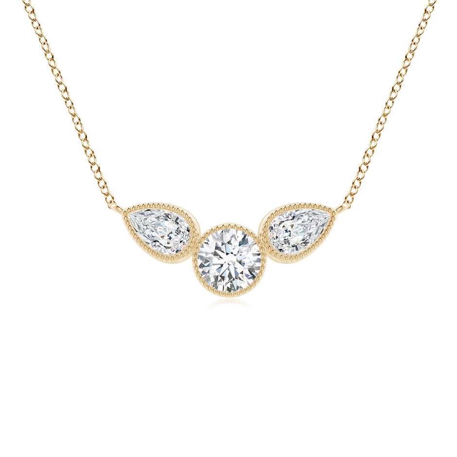5x3mm GVS2 Bezel-Set Round and Pear-Shaped Diamond Necklace with Milgrain in Yellow Gold 