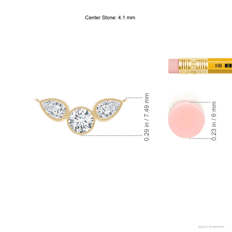 5x3mm GVS2 Bezel-Set Round and Pear-Shaped Diamond Necklace with Milgrain in Yellow Gold ruler