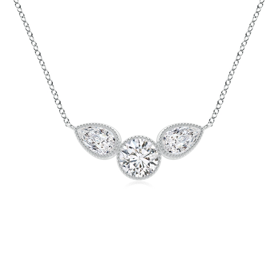 5x3mm HSI2 Bezel-Set Round and Pear-Shaped Diamond Necklace with Milgrain in White Gold 