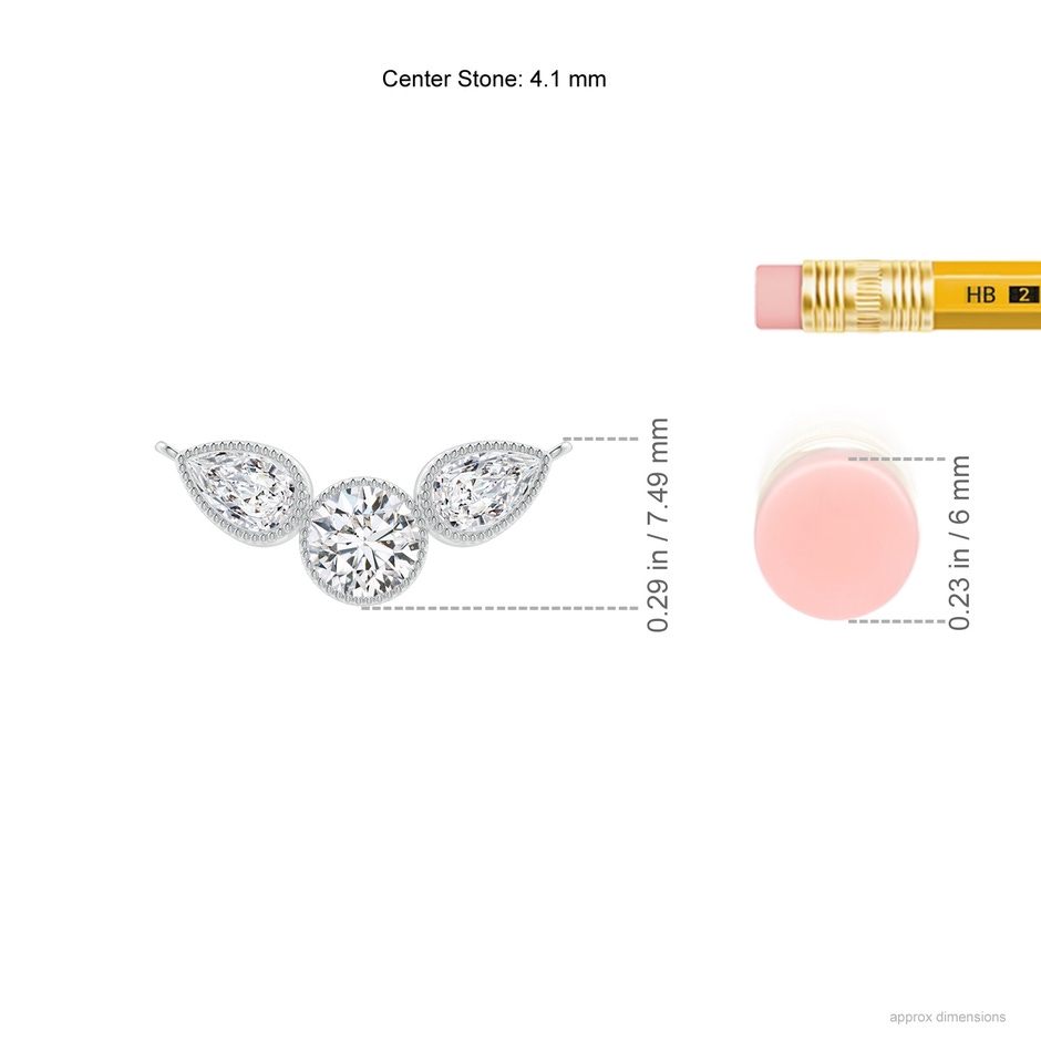 5x3mm HSI2 Bezel-Set Round and Pear-Shaped Diamond Necklace with Milgrain in White Gold ruler
