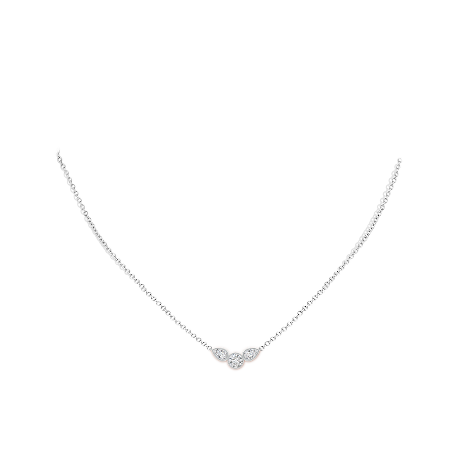 5x3mm HSI2 Bezel-Set Round and Pear-Shaped Diamond Necklace with Milgrain in White Gold body-neck