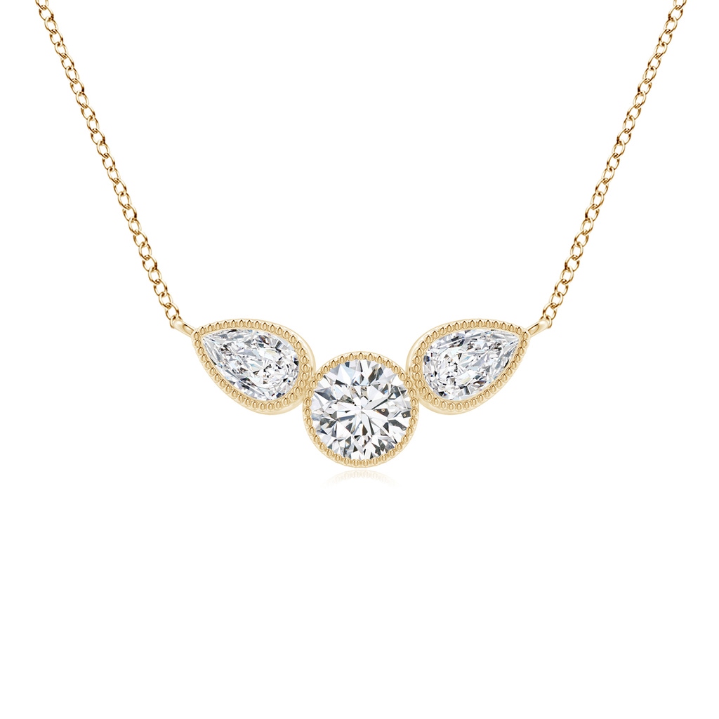 5x3mm HSI2 Bezel-Set Round and Pear-Shaped Diamond Necklace with Milgrain in Yellow Gold