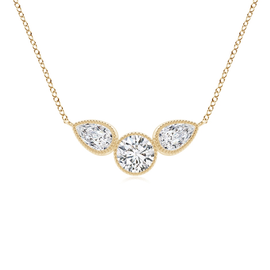 5x3mm HSI2 Bezel-Set Round and Pear-Shaped Diamond Necklace with Milgrain in Yellow Gold 