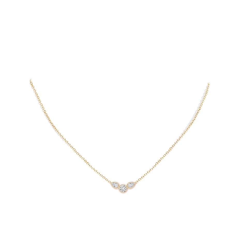 5x3mm HSI2 Bezel-Set Round and Pear-Shaped Diamond Necklace with Milgrain in Yellow Gold body-neck