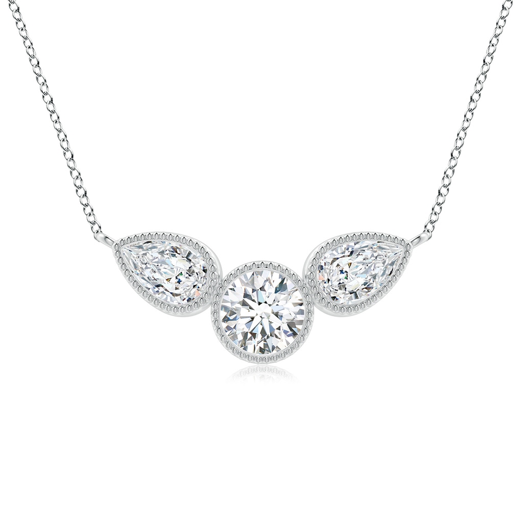 6x4mm GVS2 Bezel-Set Round and Pear-Shaped Diamond Necklace with Milgrain in P950 Platinum