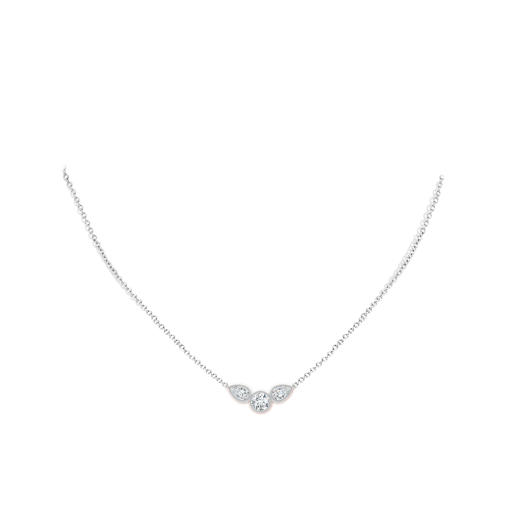 6x4mm GVS2 Bezel-Set Round and Pear-Shaped Diamond Necklace with Milgrain in P950 Platinum Body-Neck