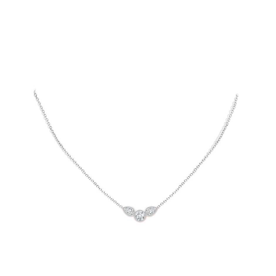 6x4mm GVS2 Bezel-Set Round and Pear-Shaped Diamond Necklace with Milgrain in P950 Platinum body-neck