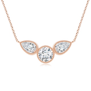 6x4mm GVS2 Bezel-Set Round and Pear-Shaped Diamond Necklace with Milgrain in Rose Gold