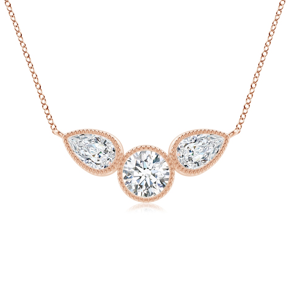 6x4mm GVS2 Bezel-Set Round and Pear-Shaped Diamond Necklace with Milgrain in Rose Gold 