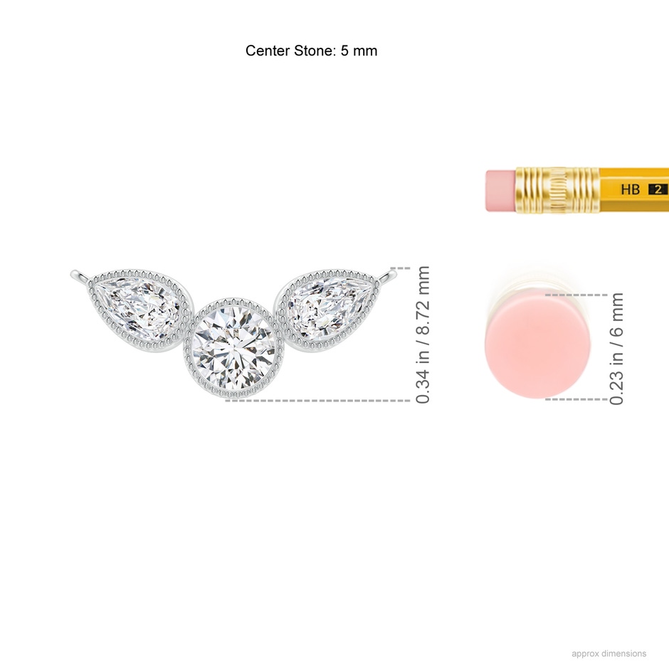 6x4mm HSI2 Bezel-Set Round and Pear-Shaped Diamond Necklace with Milgrain in P950 Platinum ruler