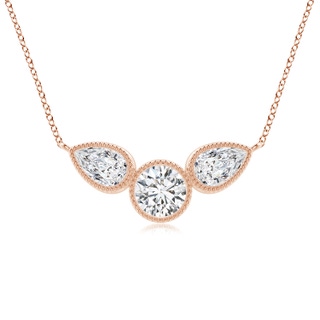 6x4mm HSI2 Bezel-Set Round and Pear-Shaped Diamond Necklace with Milgrain in Rose Gold
