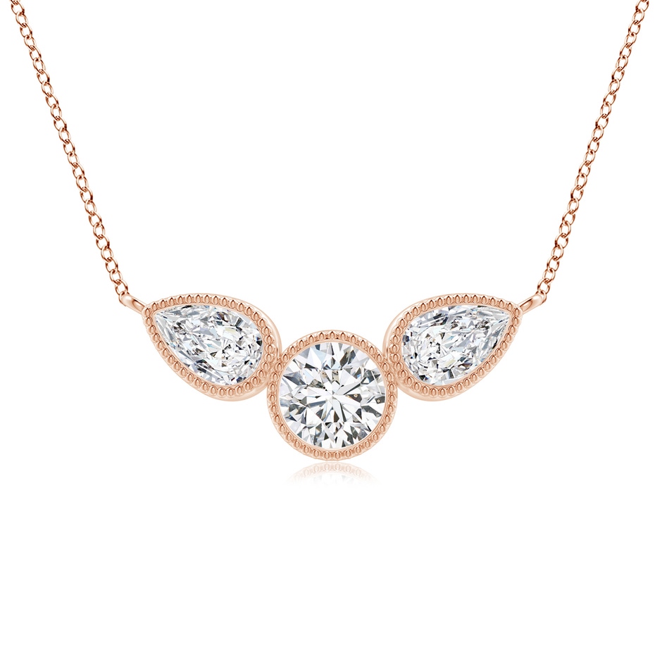 6x4mm HSI2 Bezel-Set Round and Pear-Shaped Diamond Necklace with Milgrain in Rose Gold 