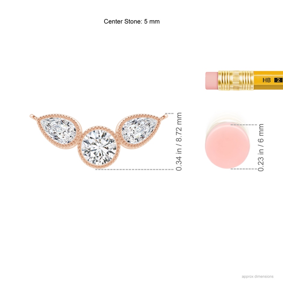 6x4mm HSI2 Bezel-Set Round and Pear-Shaped Diamond Necklace with Milgrain in Rose Gold ruler