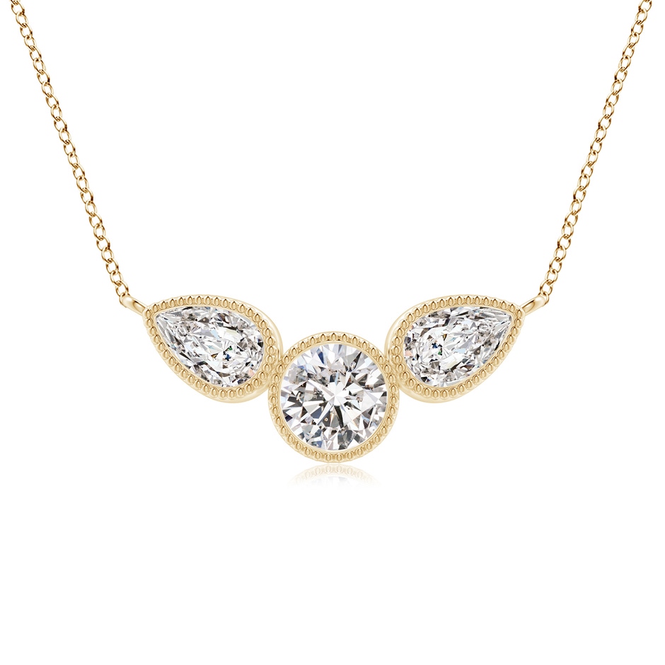 6x4mm IJI1I2 Bezel-Set Round and Pear-Shaped Diamond Necklace with Milgrain in Yellow Gold 