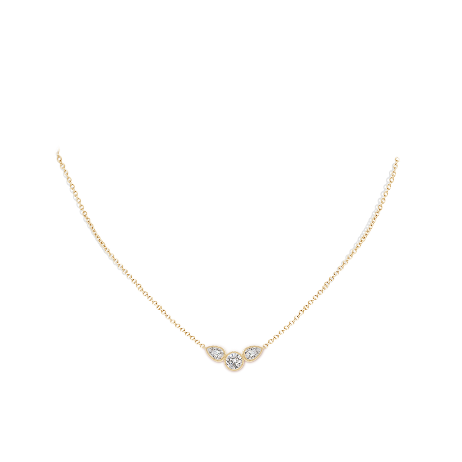 6x4mm IJI1I2 Bezel-Set Round and Pear-Shaped Diamond Necklace with Milgrain in Yellow Gold body-neck