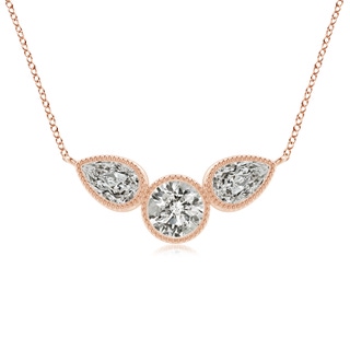 6x4mm KI3 Bezel-Set Round and Pear-Shaped Diamond Necklace with Milgrain in Rose Gold