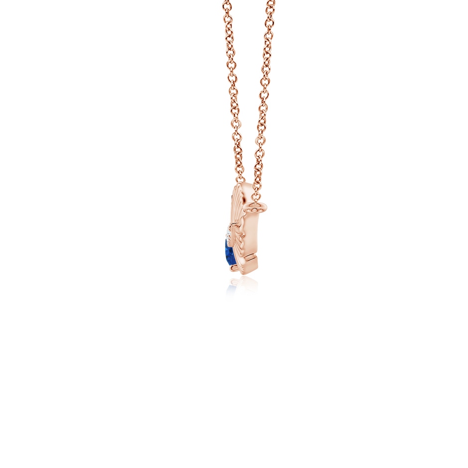 3mm AAA Sapphire Virgo Feather Pendant with Diamonds in Rose Gold side-1