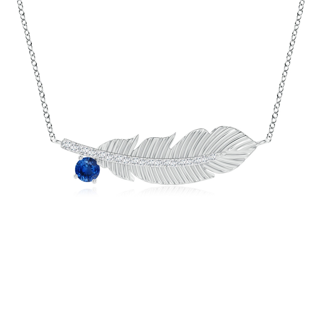 3mm AAA Sapphire Virgo Feather Pendant with Diamonds in White Gold