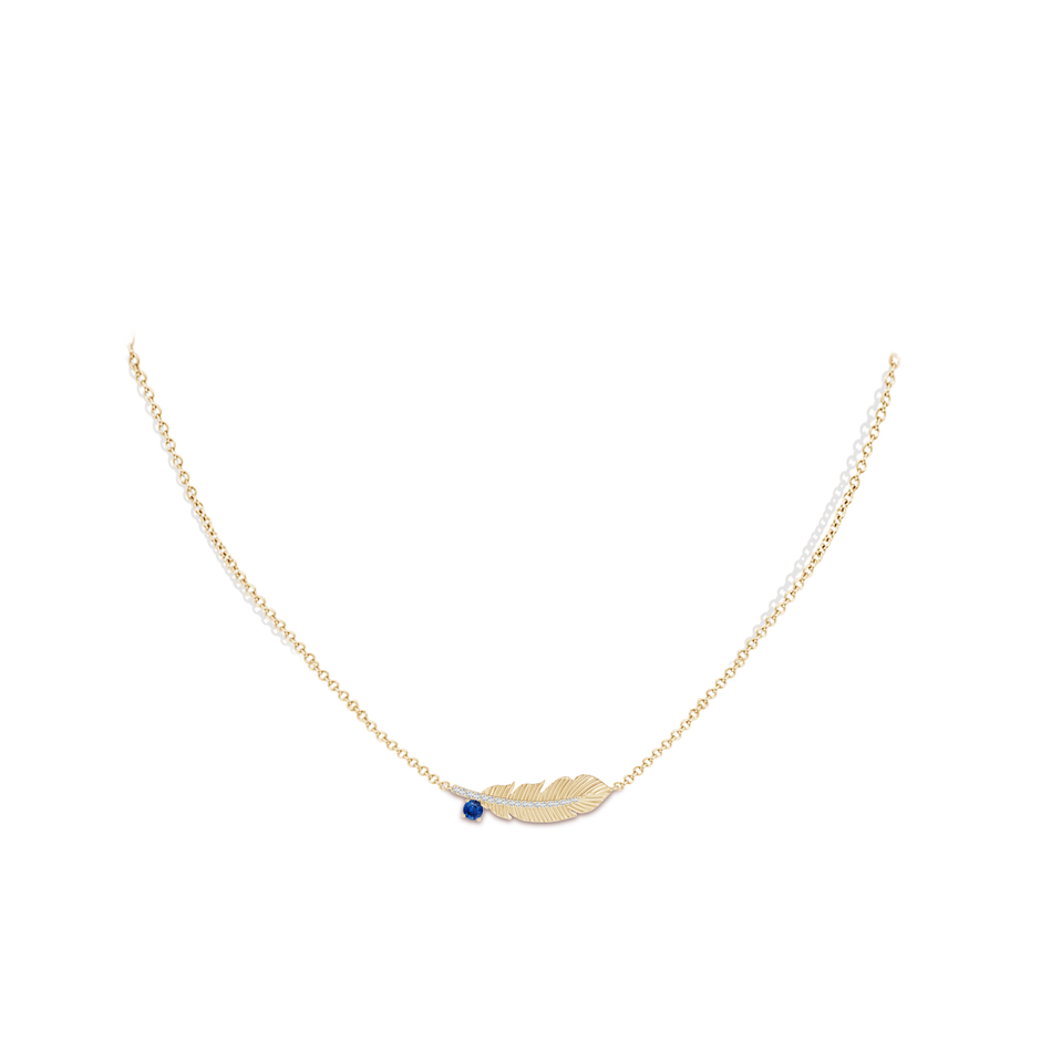 3mm AAA Sapphire Virgo Feather Pendant with Diamonds in Yellow Gold body-neck